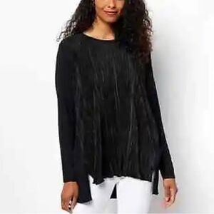 LOGO by Lori Goldstein Knit Plisse Mixed Media Hi-Low Top